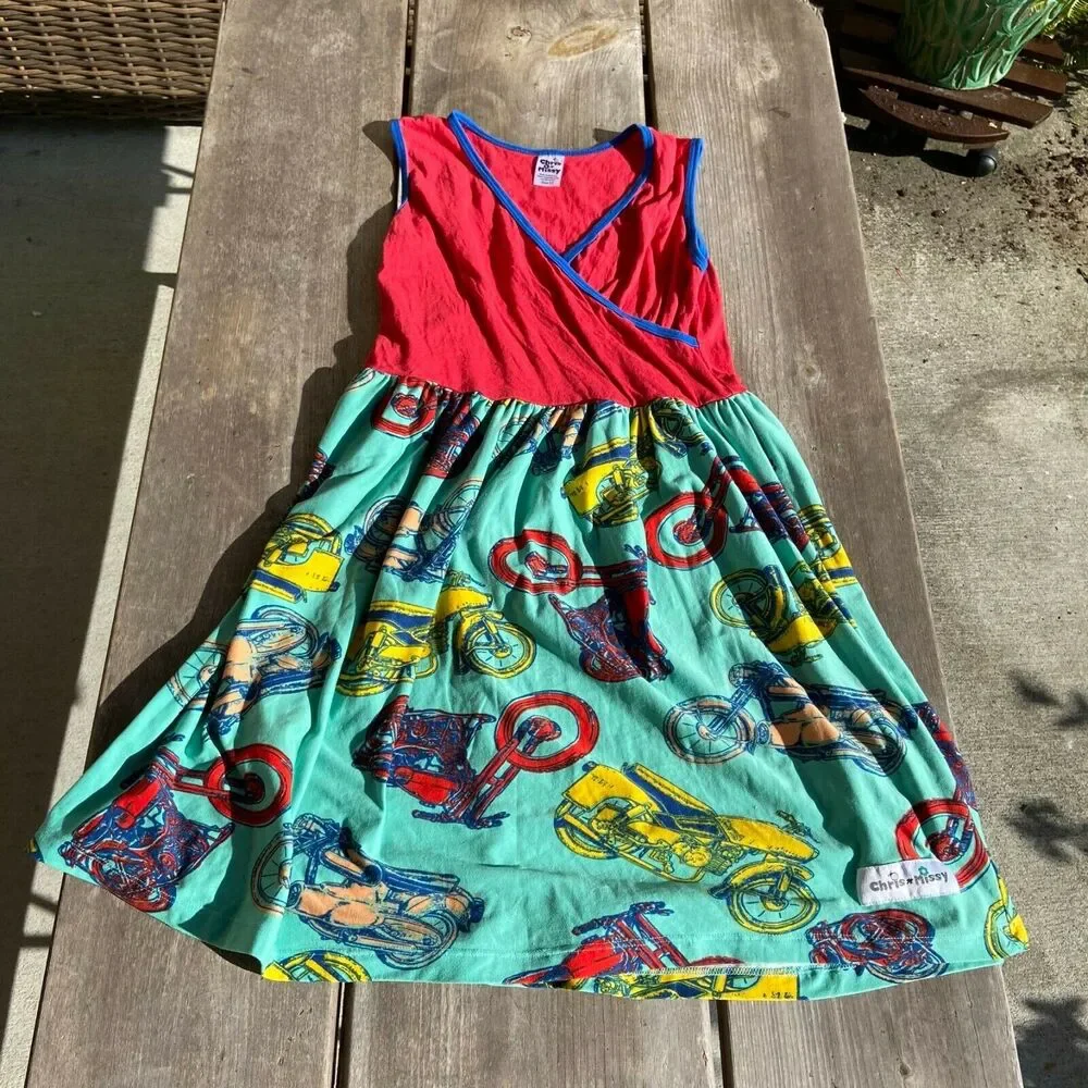 Chris N‎ Missy Red Teal Motorcycle Dress Butter Soft Twirl Size 12
